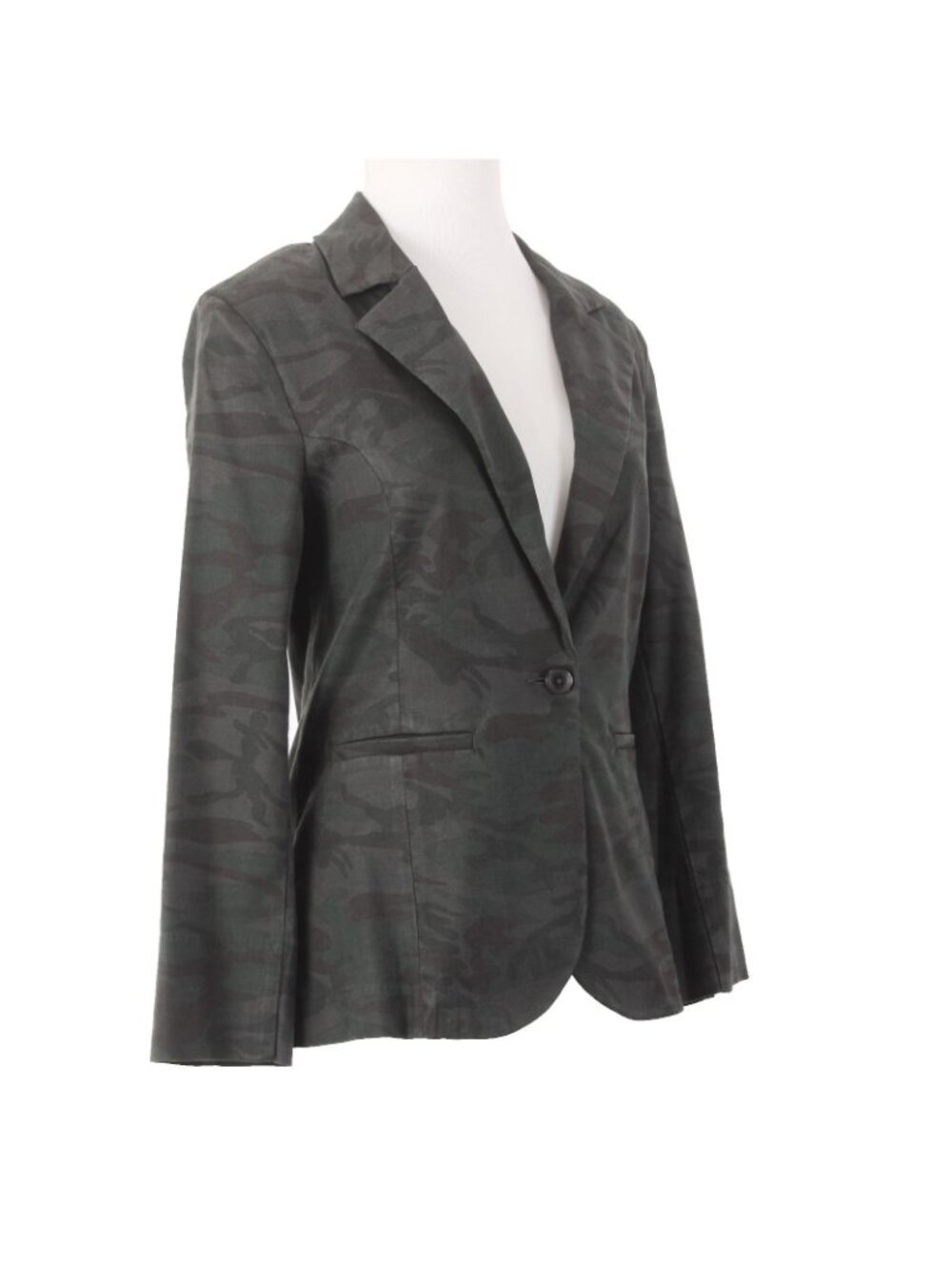Level 99 Blazer Jacket Sz S Green Black Camo Collared One Button Linen Lyocell - Picture 3 of 9